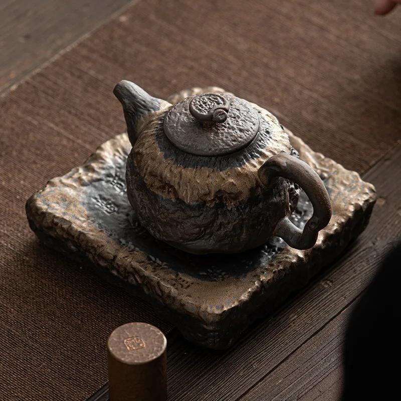 Japanese Gilding Iron Glaze Dry Handle Pot Ancient Morning Burning Handmade Pottery Teapot Small Size Tea Maker Tea Kettle