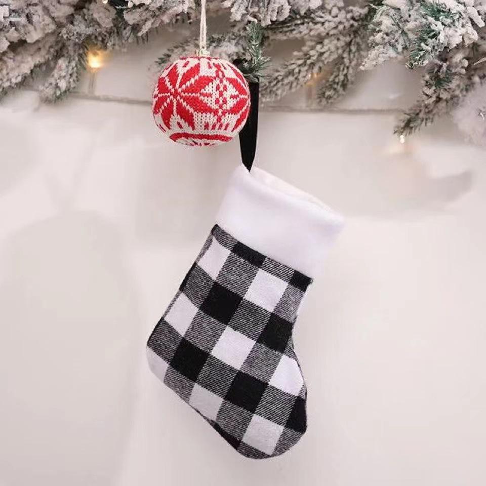 Red and Black Plaid Christmas Stocking Ornaments with Plush Details