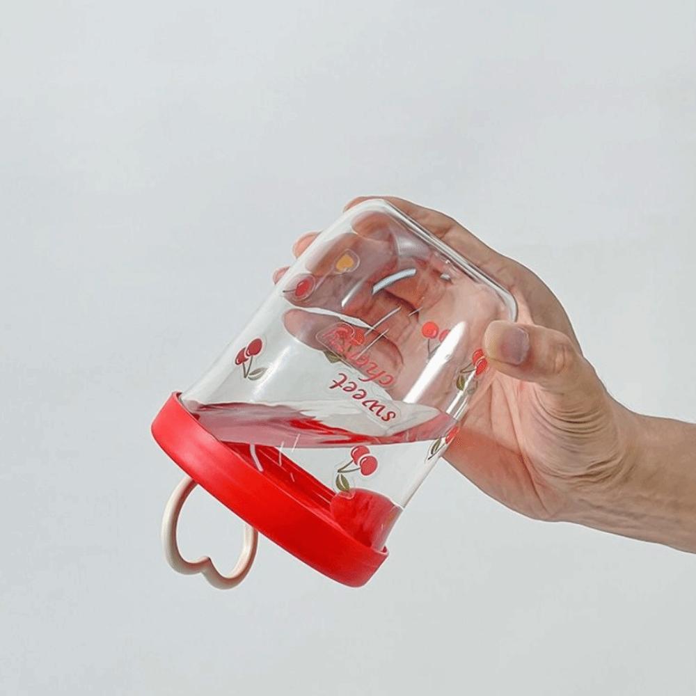 Portable Cherry Pattern Double Wall Salad Cup Reusable with Fork Drain Fruit Cup Plastic Leak Proof Oat Container School