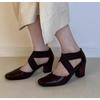 New Women Pumps Summer Shoes Cross-Tied Woman Sandals Lady Spring Autum Retro Pumps Thick Heel Round Toe Zapatos Muje
