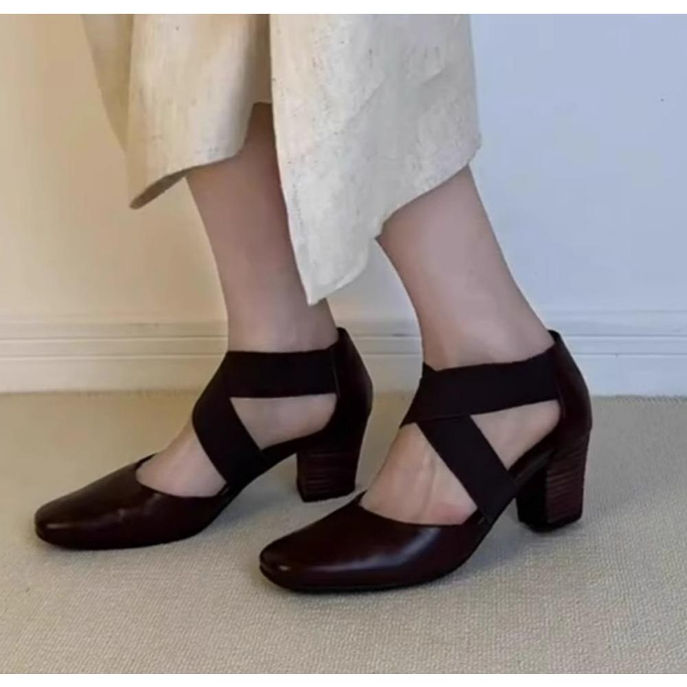 New Women Pumps Summer Shoes Cross-Tied Woman Sandals Lady Spring Autum Retro Pumps Thick Heel Round Toe Zapatos Muje