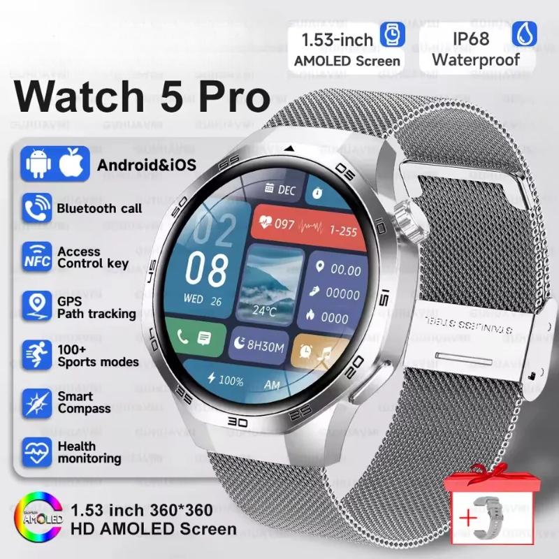 2026 New Watch GT5 Max Smart Watch HD AMOLED Screen NFC Bluetooth Call Health Waterproof Smartwatch Men Women For Huawei