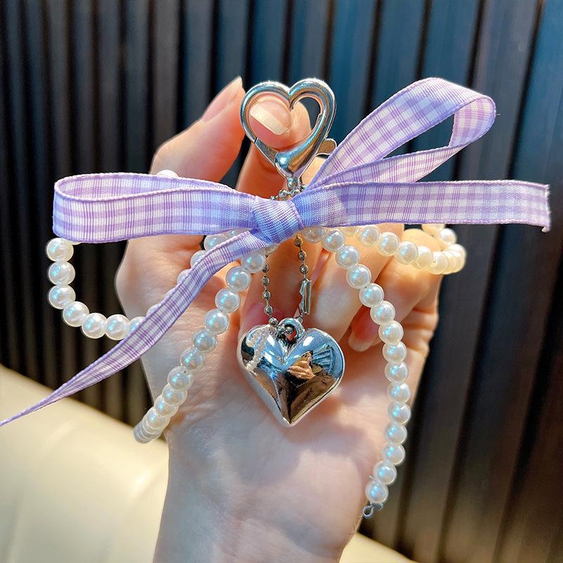 Pearl Bow Heart Pendant Keychain & Phone Charm Gift
