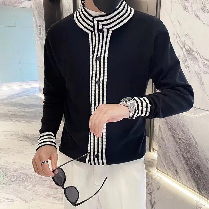 

Весна 2024 мужской свитер пэчворк разных цветов приятная для кожи ткань модный универсальный топ повседневная рубашка с длинными рукавами 3XL чёрный