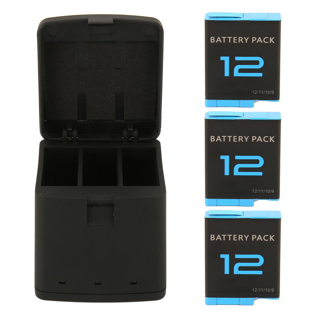 Action Camera Battery Charger 3 Channel Storage Charging with 3pcs 1800mAh Rechargeable Lithium Ion