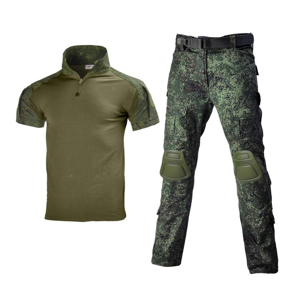 Hanye Men's Summer Camouflage Short Sleeve Frog Suit Training Set - Breathable T-shirt & Short Top