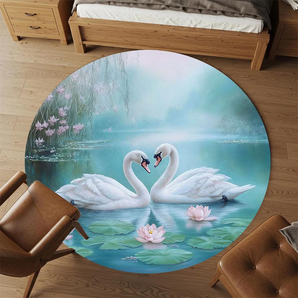 1PC swan lake Office Round Area Rug, Under Office Chairs Bedroom Living Room Home Decor,Carpet for Office, -1110215
