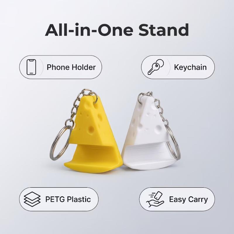 Cheese-Shaped Phone Stand With Keychain Desktop Ornament, Lightweight And Portable Phone Holder