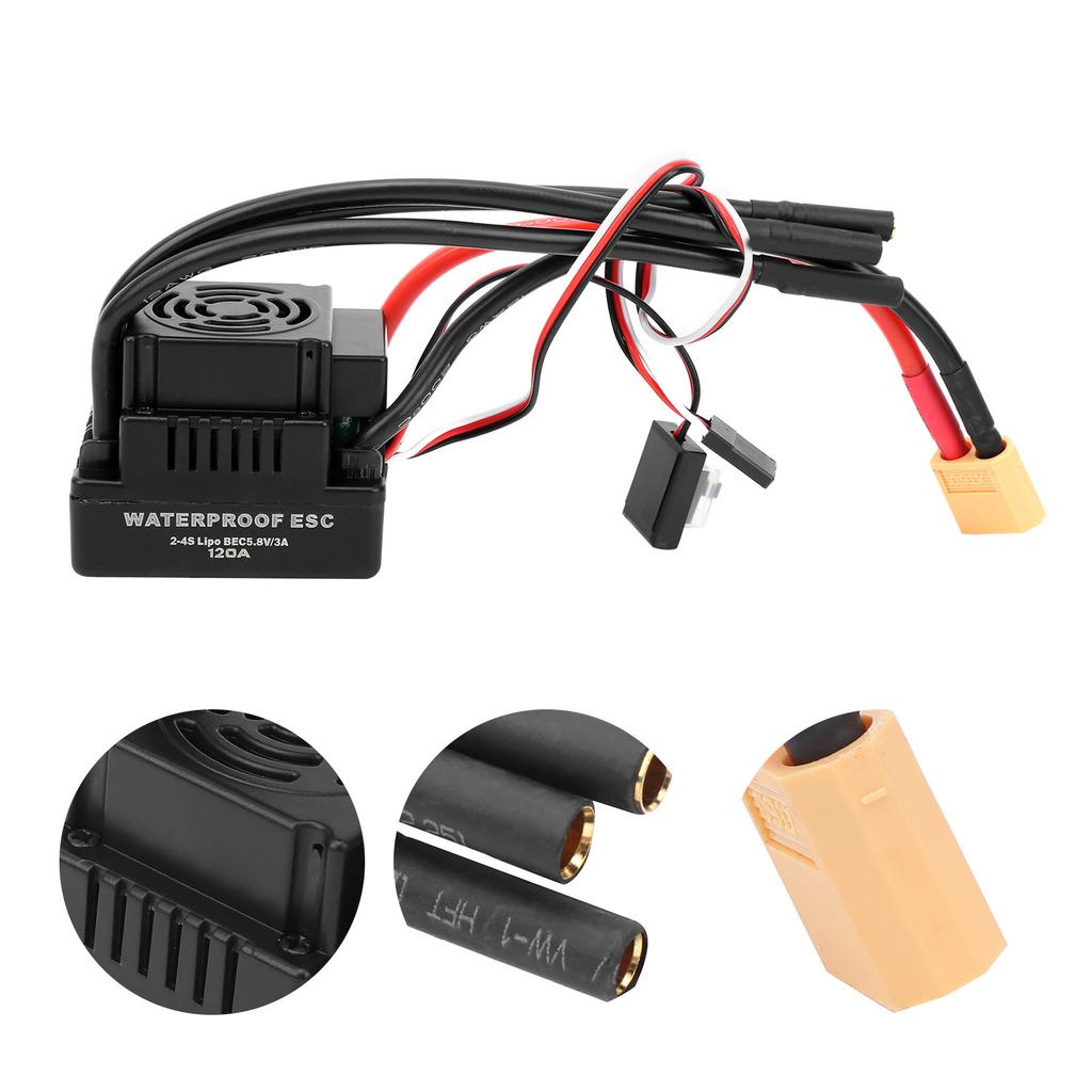 120A Waterproof Brushless ESC Electronic Speed Controller Accessory Fit for 1 8 RC CarXT60 Plug
