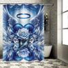 Blue Angel Wings and Heart Waterproof Shower Curtain Heat Resistant Machine Washable Non-Transparent 180x180cm