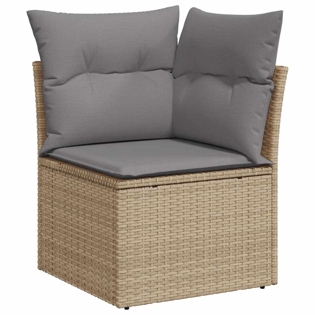 9 Piece Beige Garden Sofa Set with Cushions Poly Rattan