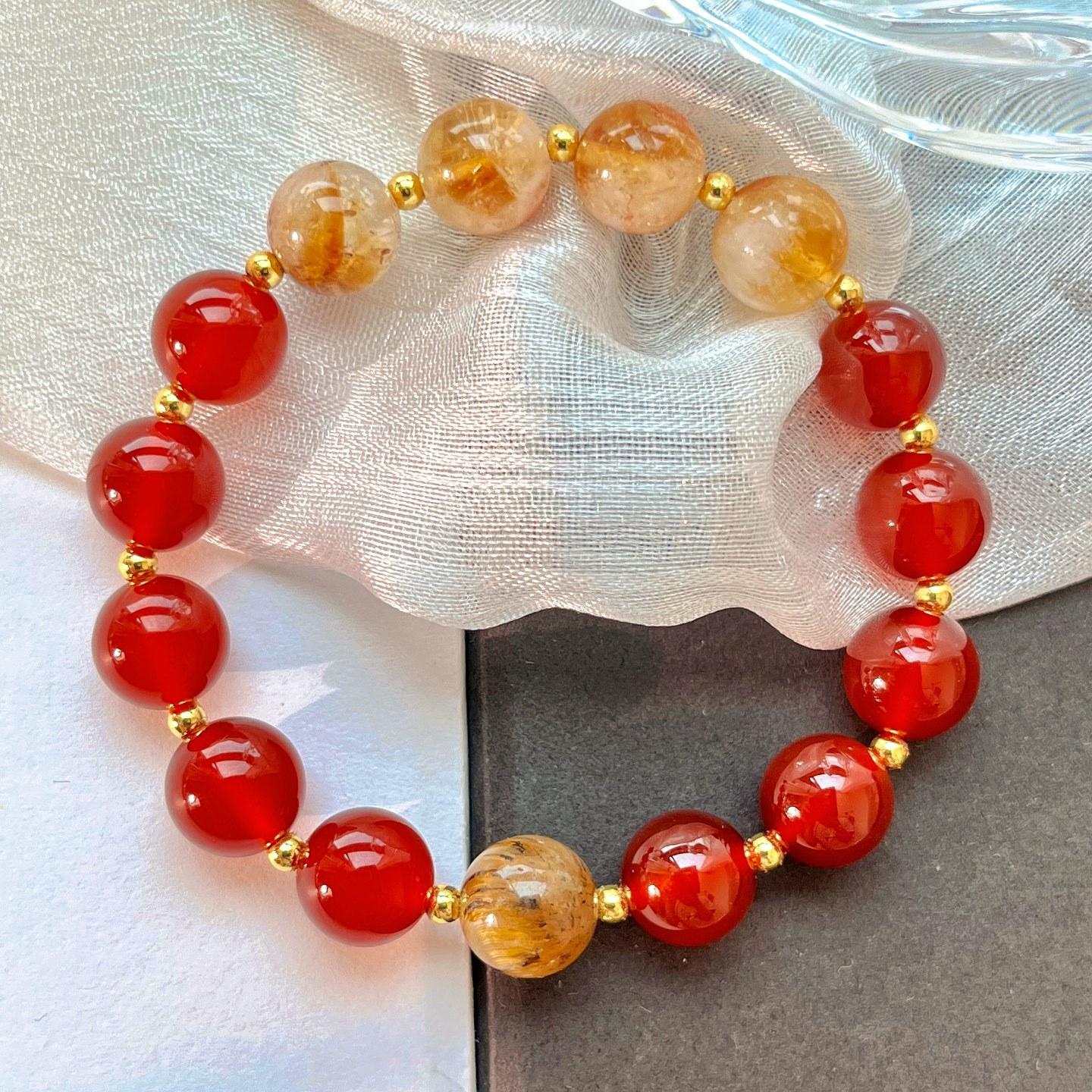 10Mm Natural Honey Milk Cover Citrine Chalcedony Design Bracelet
