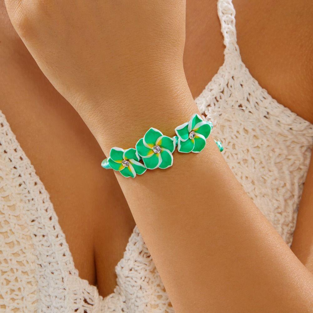 Rhinestone Polymer Clay Braid Rope Bracelet Colorful Bohemian Beach Jewelry  Women