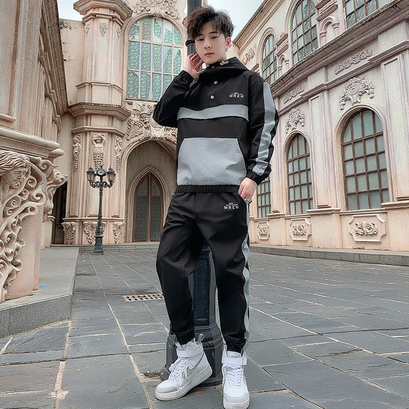 

Весенне-осенняя мужская спортивная куртка для отдыха, тонкая куртка с капюшоном, костюм в гонконгском стиле L чёрный