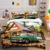 Klassisches Oldtimer-Auto vor Landgeschäft Bettwäsche-Set 1 Bettbezug 2 Kissenbezüge für Erwachsene und Kinder Luxusgeschenk