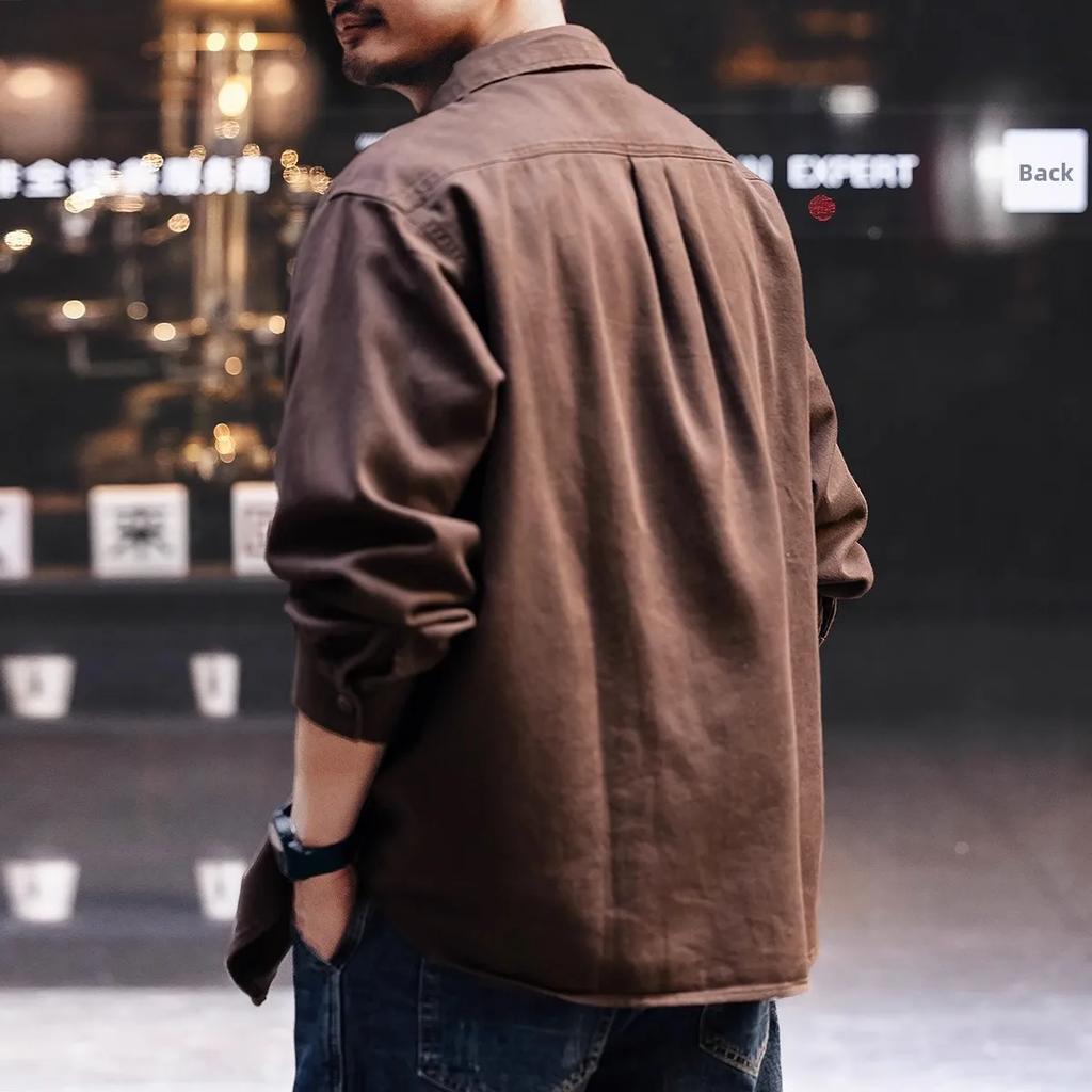 Men's Vintage Long Sleeve Work Shirt Casual Loose Button Down Cotton Shirts Big Size Retro Workwear Tops for Men