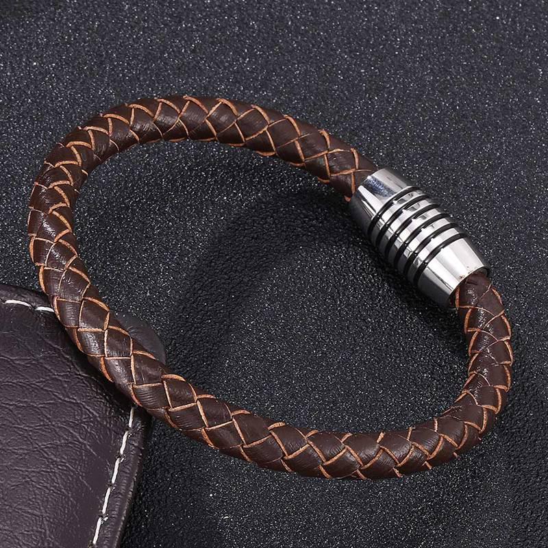 Fashion Genuine Leather Bracelets For Men Women Charm Stainless Steel Buckle Bangles Bracelets Gift