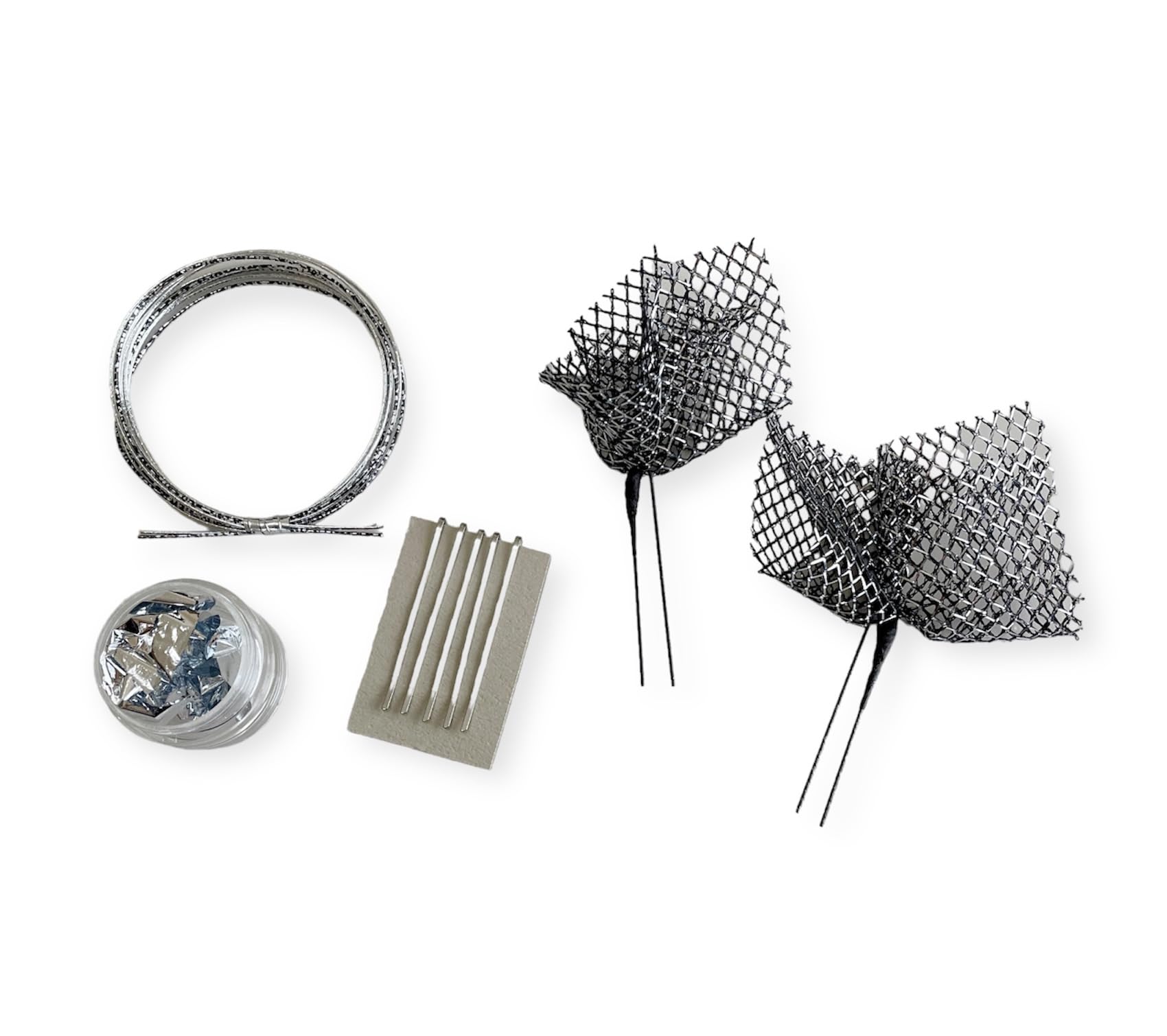 

Japanese-style hair ornament, black and silver, mizuhiki (decorative cord), silver foil, tulle, silver pin, suitable for Coming-of-Age Ceremony,