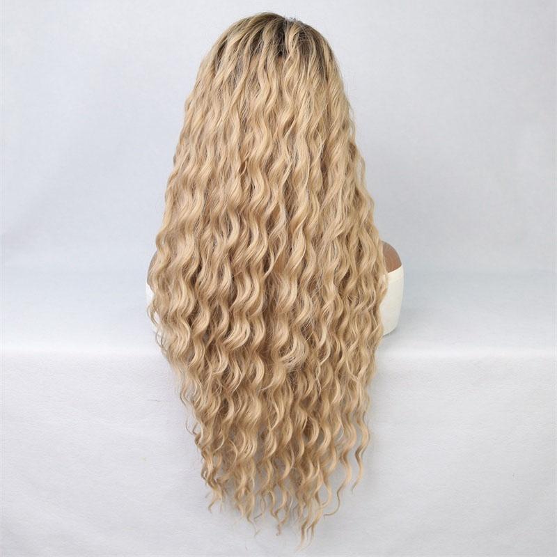 Long Curly Synthetic Wigs for Women Brown Ombre Wig Water Wave Hairstyle Natural Hair Sexy Female Wig Cosplay Halloween
