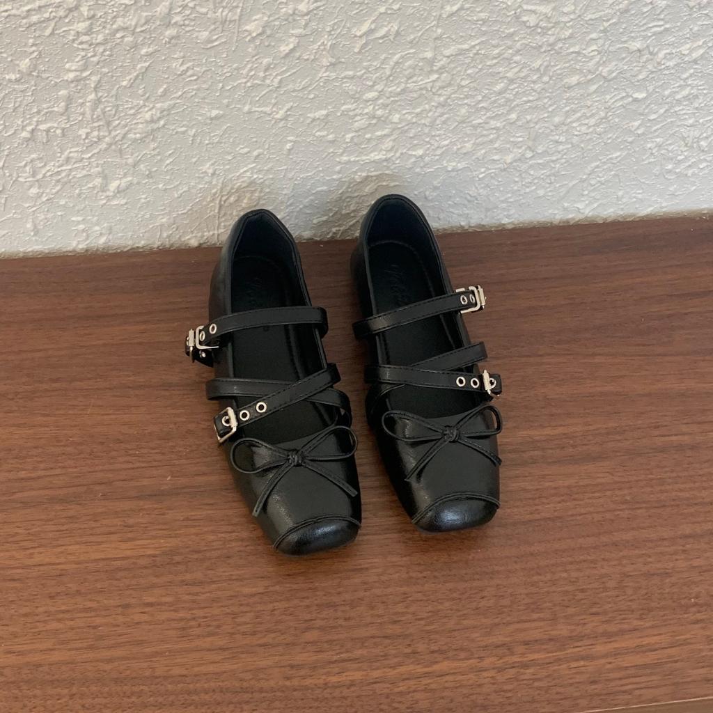 Retro Niche Design Flat-bottomed Square Head Single Shoes Ballet Shoes Early Autumn New French Silver Mary Jane Shoes Women's Shoes