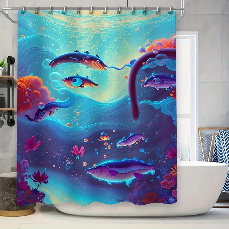 Colorful Fish Design Bathroom Shower Curtain Waterproof Fabric Decorative Home Decoration