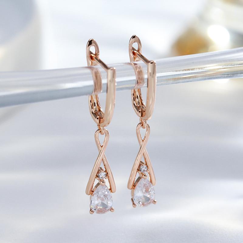 Kienl Trendy  Rose Gold Dangle Earrings For Women Geometry Natural Zircon English Earrings Vintage Wedding Daily Jewelry