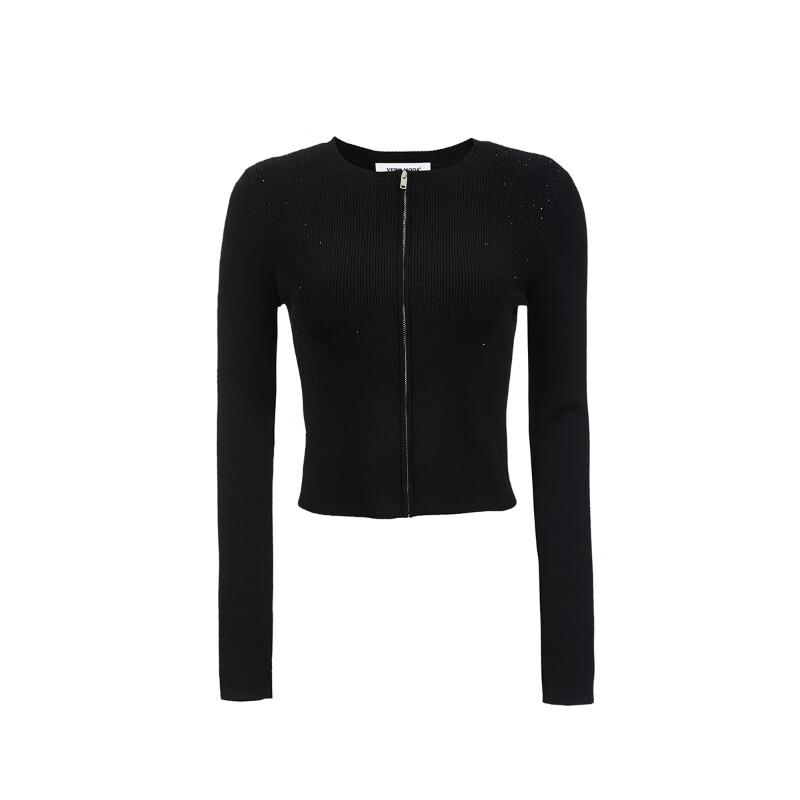 VEROMODA 2025 Autumn Rhinestone Zipper Slim-Fit Knit Top