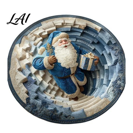 Living Room Holiday Carpet Christmas 3D Rug Illusion Area Round Decorative Optical Floor Mat Festive for Indoor Home Decoration Winter Seasonal Rug