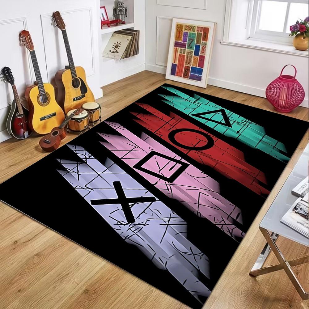 Abstraktní neonový vzor herního ovladače Koberec Barevný LED světelný efekt Kobercový protiskluzový podložka pro obývací pokoj ložnici herní místnost Dekor