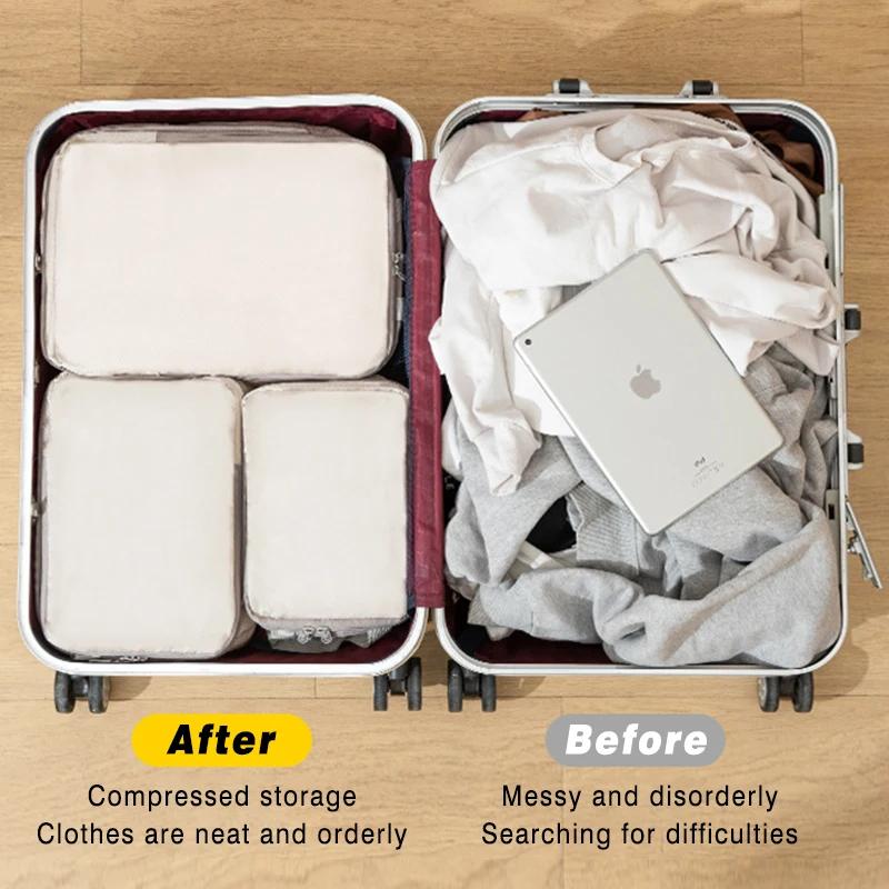 4PCS/1 set Travel Organizer Set Folding Storage Bags Wardrobe Cube Suitcase Packing Luggage for Clothes & Shoes bag organizer