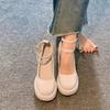 New Women's High Heels 2025 Spring Fashion Retro One Button Strap High Heels French Elegant Coarse Heels Single Shoes