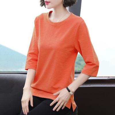 Dámské topy s výstřihem do O, 3/4 rukáv Jednobarevné elastické pulovry Topy Regular Fit Letní tričko Denní nošení