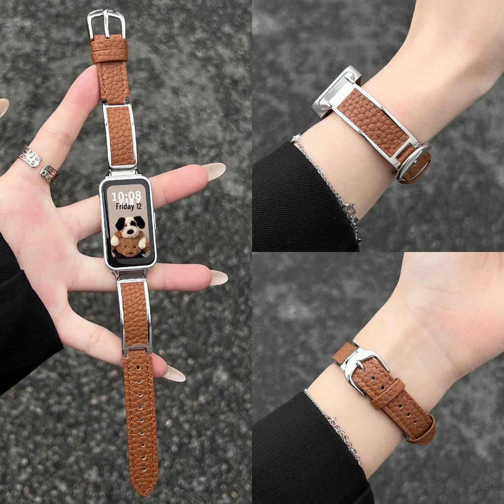 Elegant Metal & Leather Wristband for Huawei Band 11 Pro - Fits 9/8 NFC, 10th Gen, Women's High-end Style