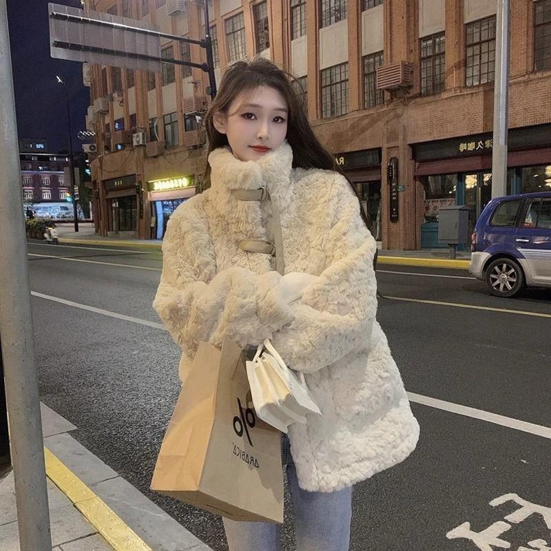 Autumn and winter new loose imitation lamb wool thickened imitation rabbit fur short plush jacket women's clothing
