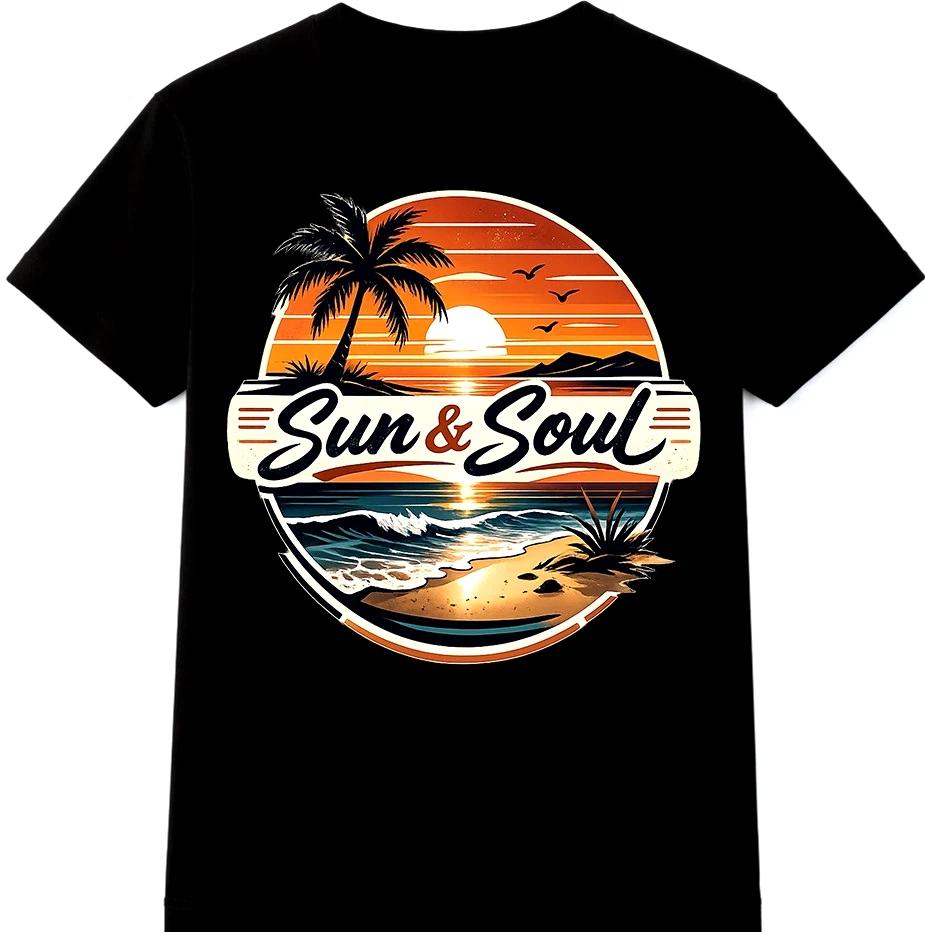 Beach Sunset Palm Tree T Shirt Tropical Summer Sun Soul Graphic Tee Top XXL