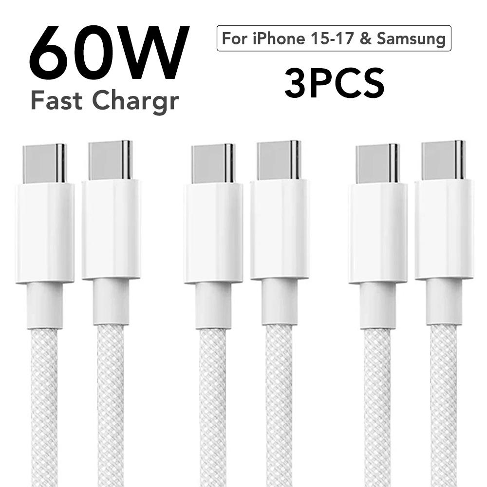 60W Fast Charging Nylon Braided USB-C to Type C Color Cable PD For 13 14 Pro Max 11 12 XR XS Max Plus Samsung Data Sync