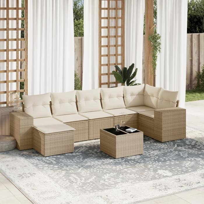 VidaXL Garden Lounge Set with Cushions 8 Pcs, Patio Sofas, Patio Furniture Set, Outdoor Furniture, Beige 3255225
