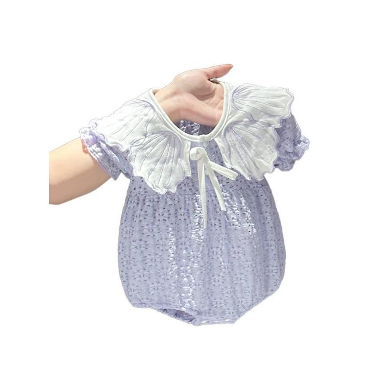 Trendy Lace Triangle Infant Bodysuit Princess Wing Short Sleeve Skin-friendly Baby Girls Summer Crawling Outfit 0-18M