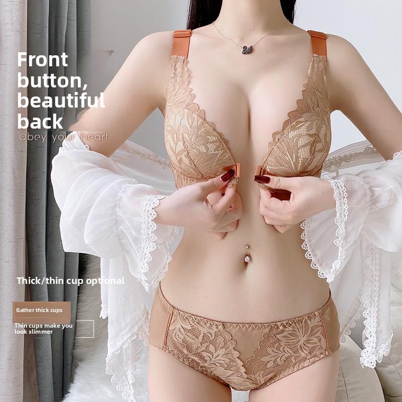 Lace Front Closure Racerback Push Up Bra, Wireless No-Gap Anti-Sag Shaping Bra for Small Bust Women