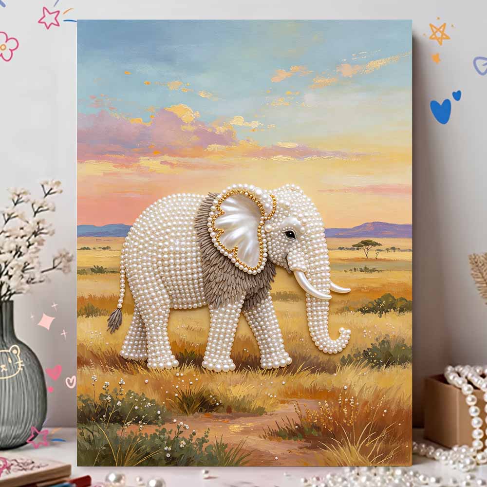 DIY Pearl Art Painting Majestic Elephant Handmade Craft Modern Wall Decor Leisure Relax Activity Nice Gift for Novice Art Practitioners HomeDecor