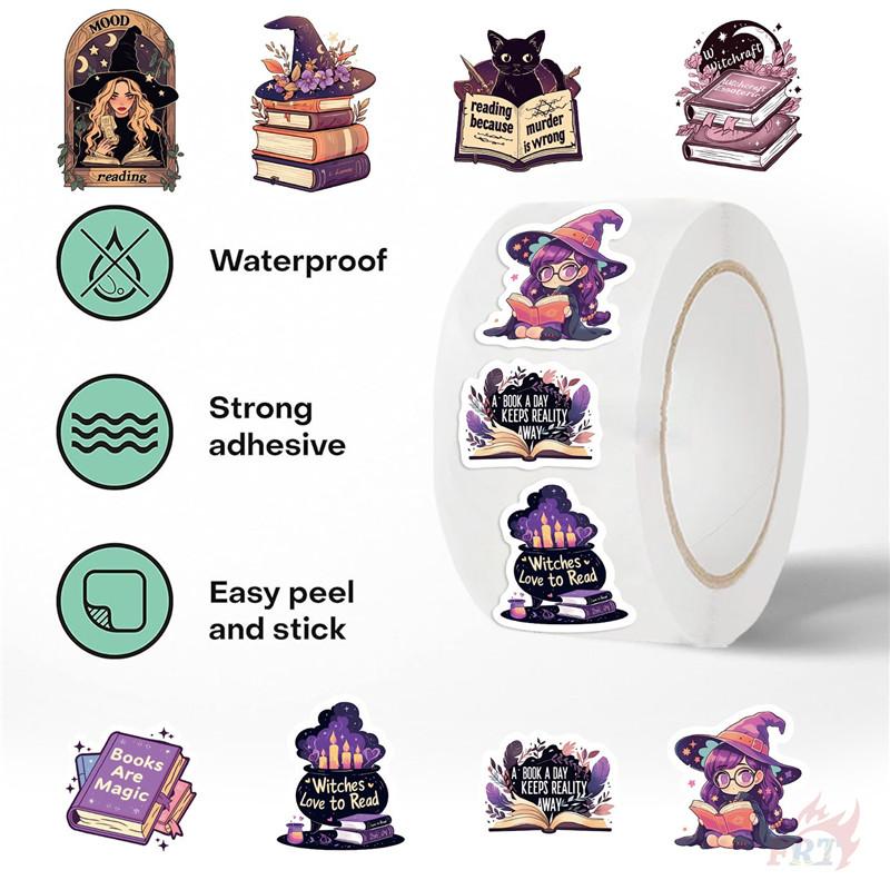 500Pcs/Roll Witches Love To Read - Mysterious Purple Kids Rewards Stickers - DIY Scrapbooks Album Decor Sealing Label Decals