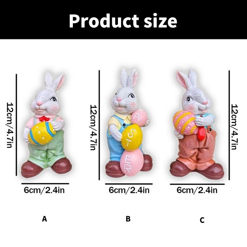 Easters Rabbit Sculpture Colorful Bunnies with Eggs Resins Figurine Statue Ornament for Home and Garden Decoration Gift
