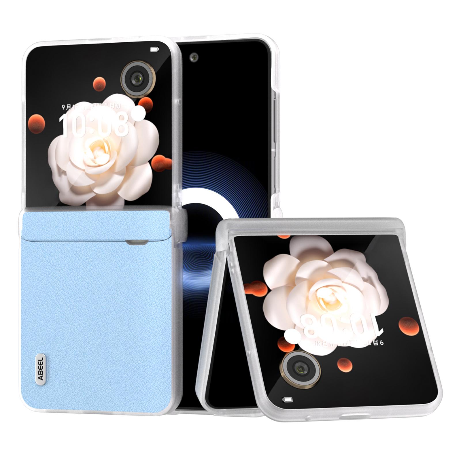 

For Honor Magic V Flip 5G Case Hinge Protection Genuine Cow Leather+PC Phone Cover Blue