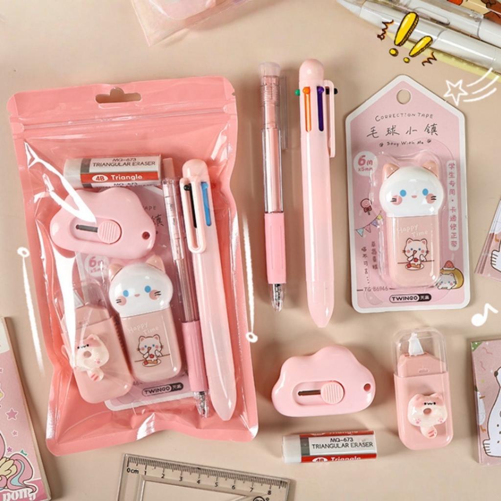 Cute Meow Cartoon Stationery Set Children Student Learning Gift Classroom Prizes Birthday Present Back To School Stationery Kit