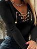 Elegant V-Neck Long-Sleeve Chain Women's Autumn/Winter Casual Top