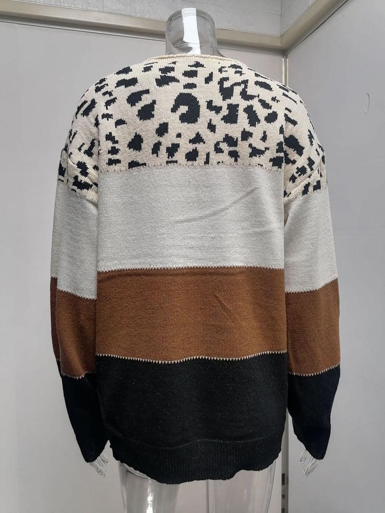 Autumn Winter New Color Block Sweater Women's Loose Round Neck Pullover Basic Versatile Bottoming Knit Casual Daily Jumper Top