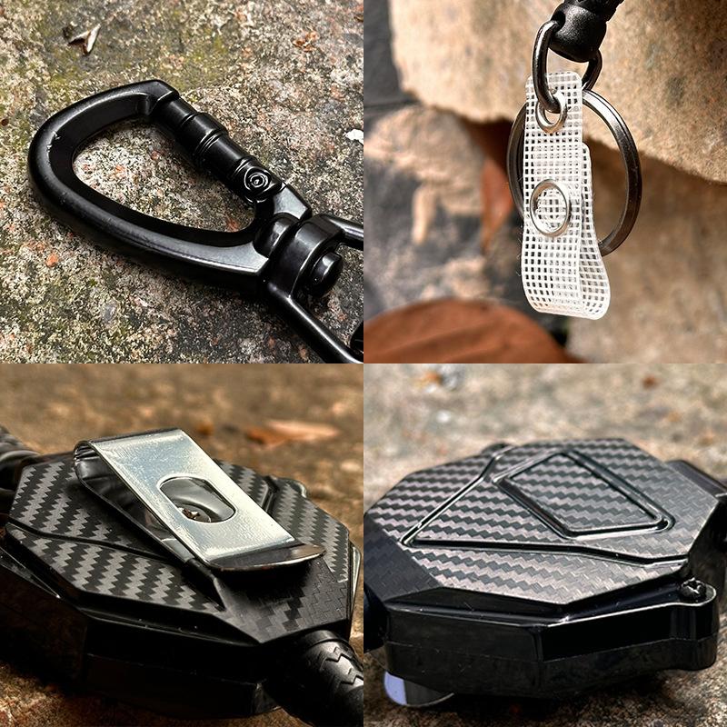 Retractable Badge Holder Heavy Duty Badge Clip Carabiner Keychain ID Card Holder Outdoor Steel Wire Rope Buckle Spring Keyring