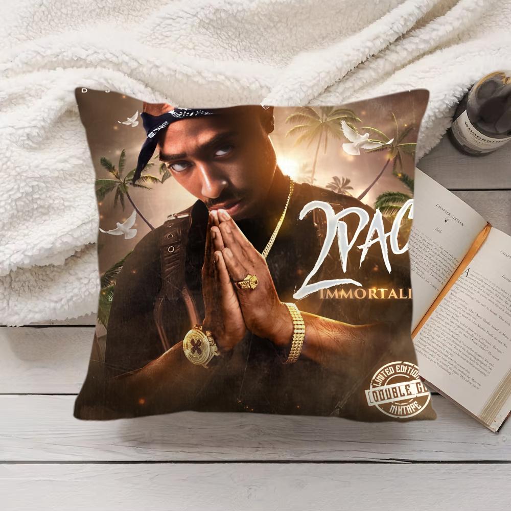Cool T-Tupac 2Pac S-Shakur Cushion Cover Silky Short Plush Invisible Zipper Dustproof Sofa Pillow Case For Home Decor