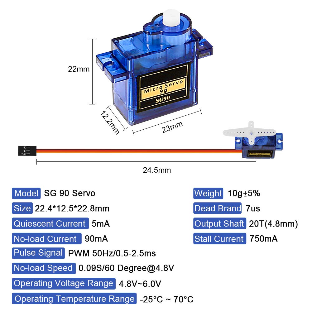 ALMOCN 8Pcs SG90 9G Micro Servo Motor Kit for Mini RC Robot Arm Helicopter Airplane Car Boat Control Projects