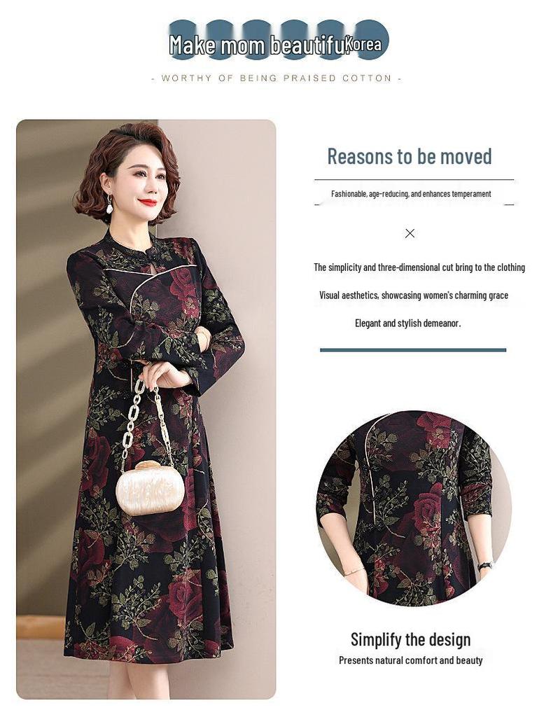 Cheongsam-Kleid für Damen mittleren Alters, Herbst 2025: Eleganter langer Stil